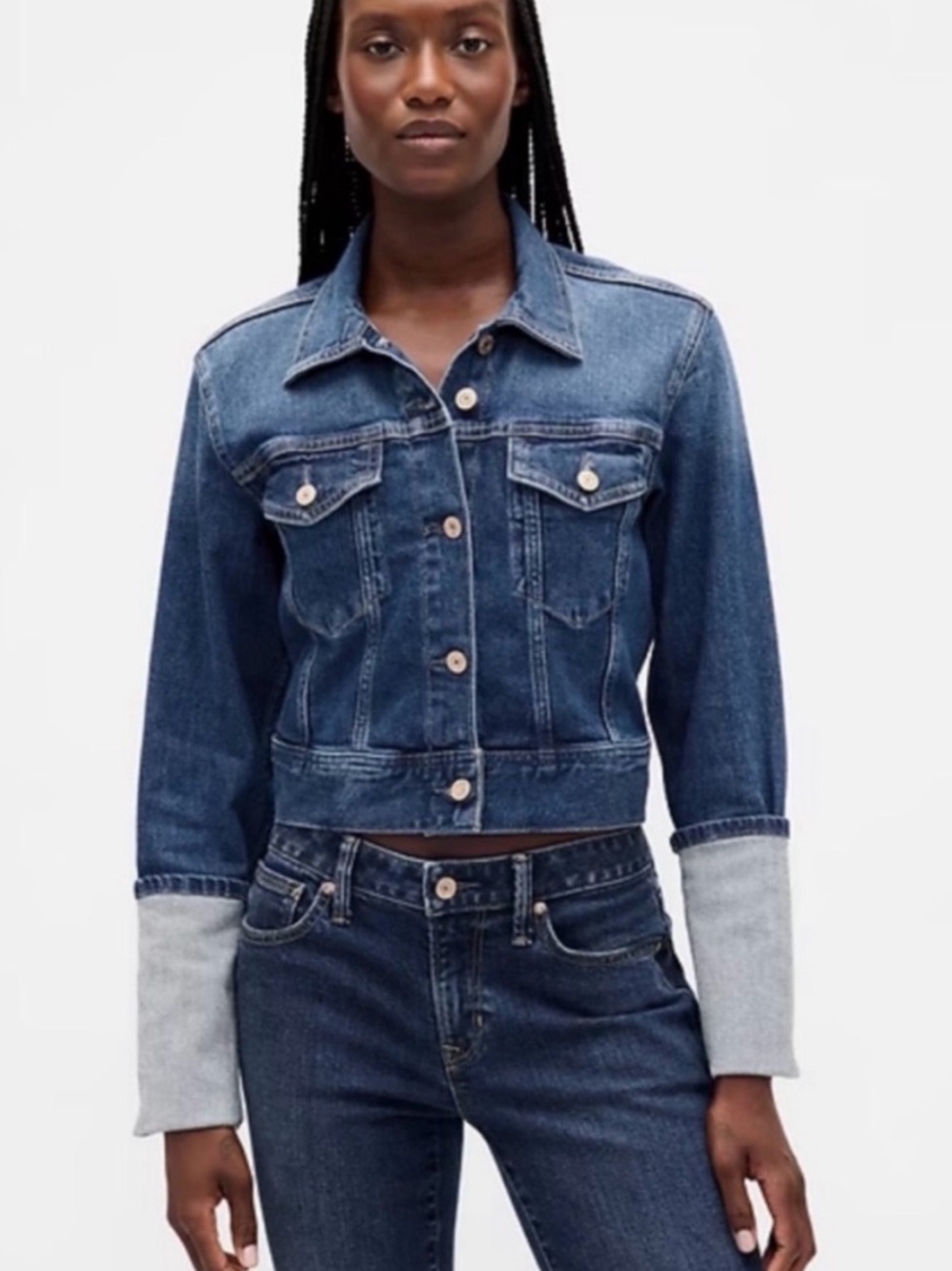 GAP Pin-Cuff Crop Icon Denim Jacket Women's NEW Size Medium